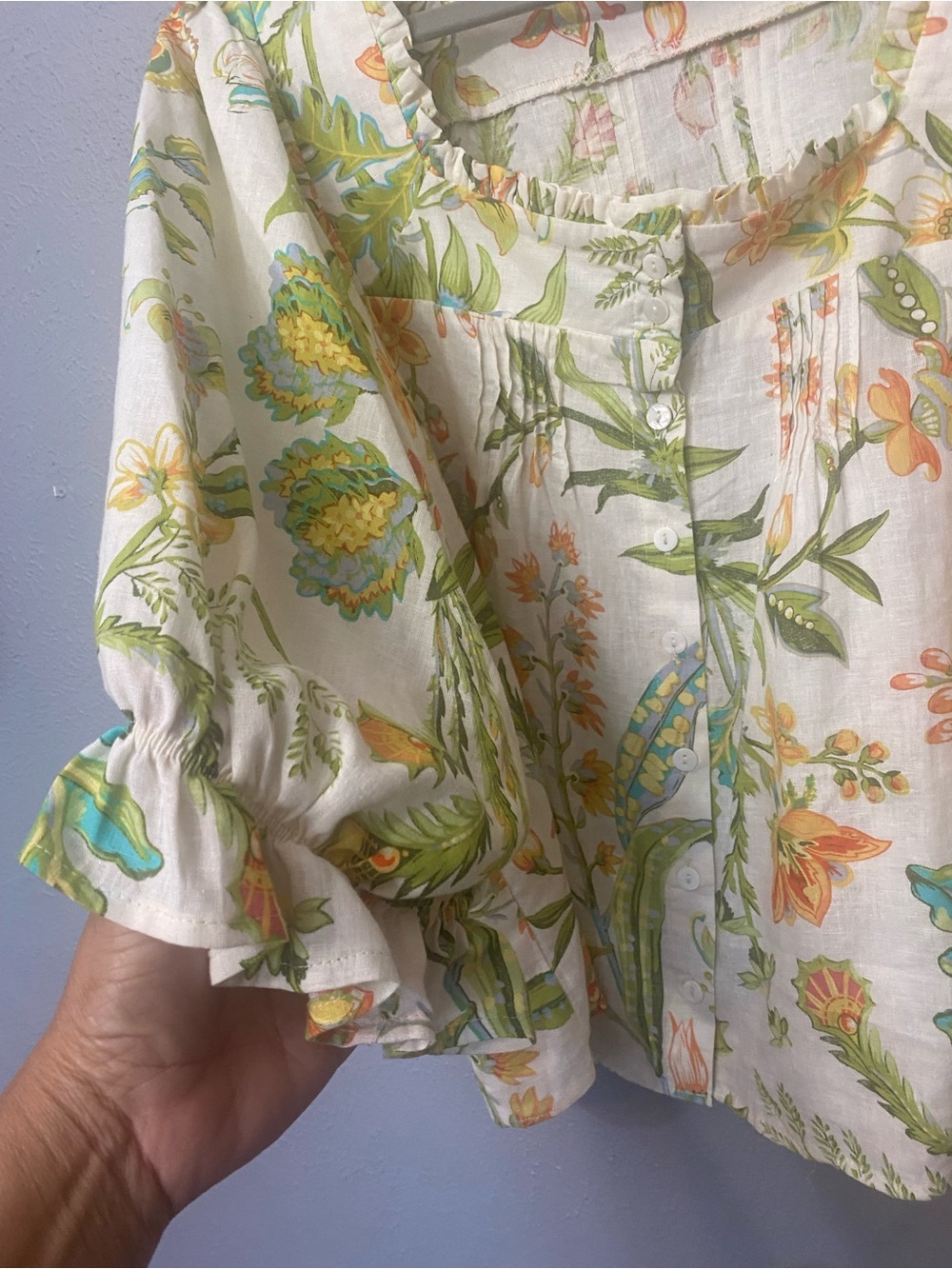 RACHEL Rachel Roy Floral Button-Front Peasant Blouse boho summer linen blend - Picture 5 of 8